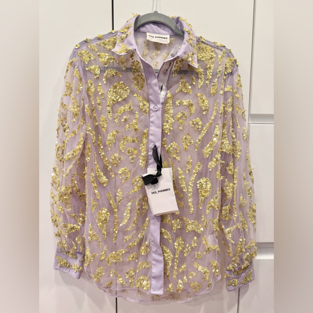 🆕 Sz 38(IT) Sz 2 ⭐️ DES_PHEMMES tulle sequin top lavender ⭐️Neiman Marcus